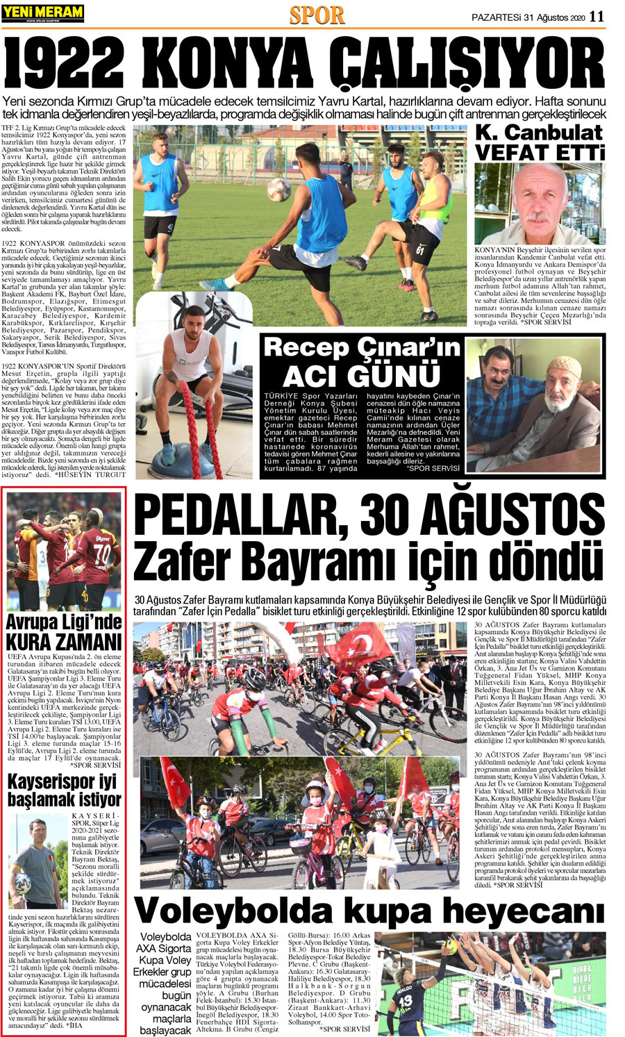 31 Ağustos 2020 Yeni Meram Gazetesi