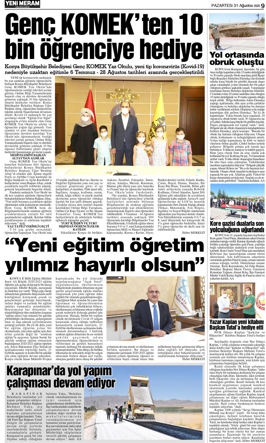 31 Ağustos 2020 Yeni Meram Gazetesi