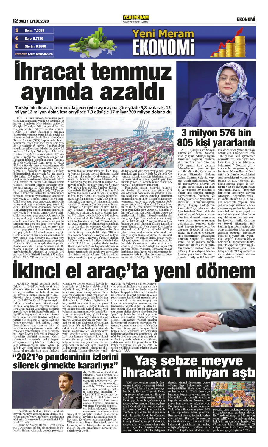 1 Eylül 2020 Yeni Meram Gazetesi