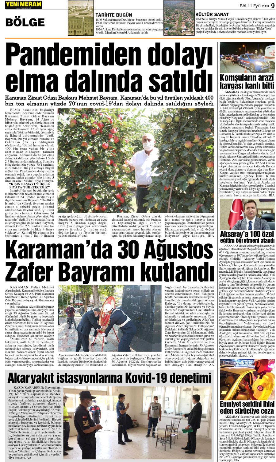 1 Eylül 2020 Yeni Meram Gazetesi