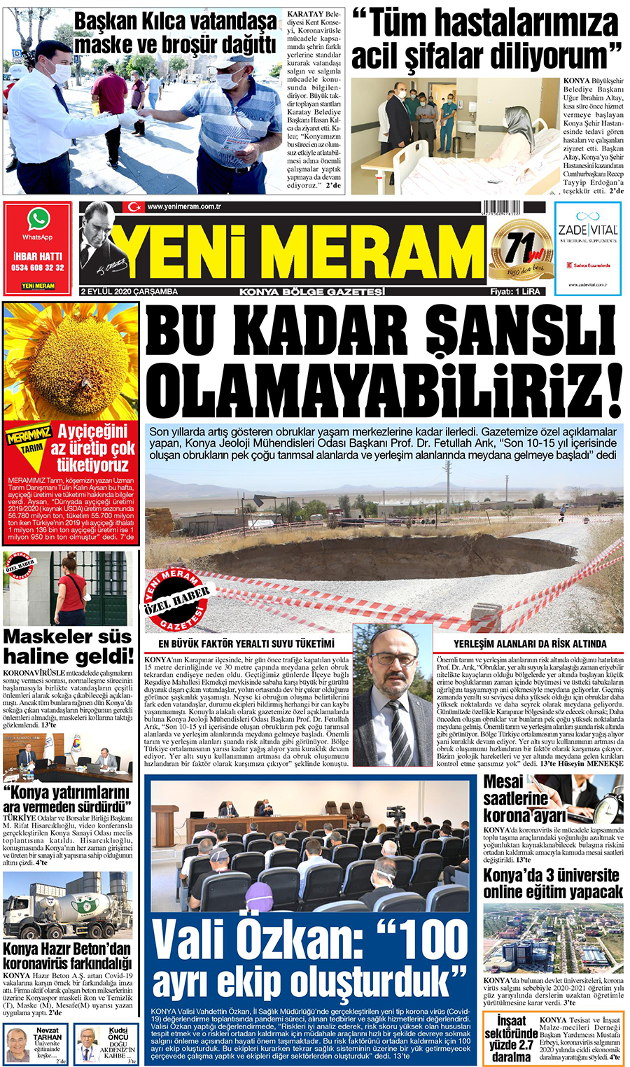 2 Eylül 2020 Yeni Meram Gazetesi