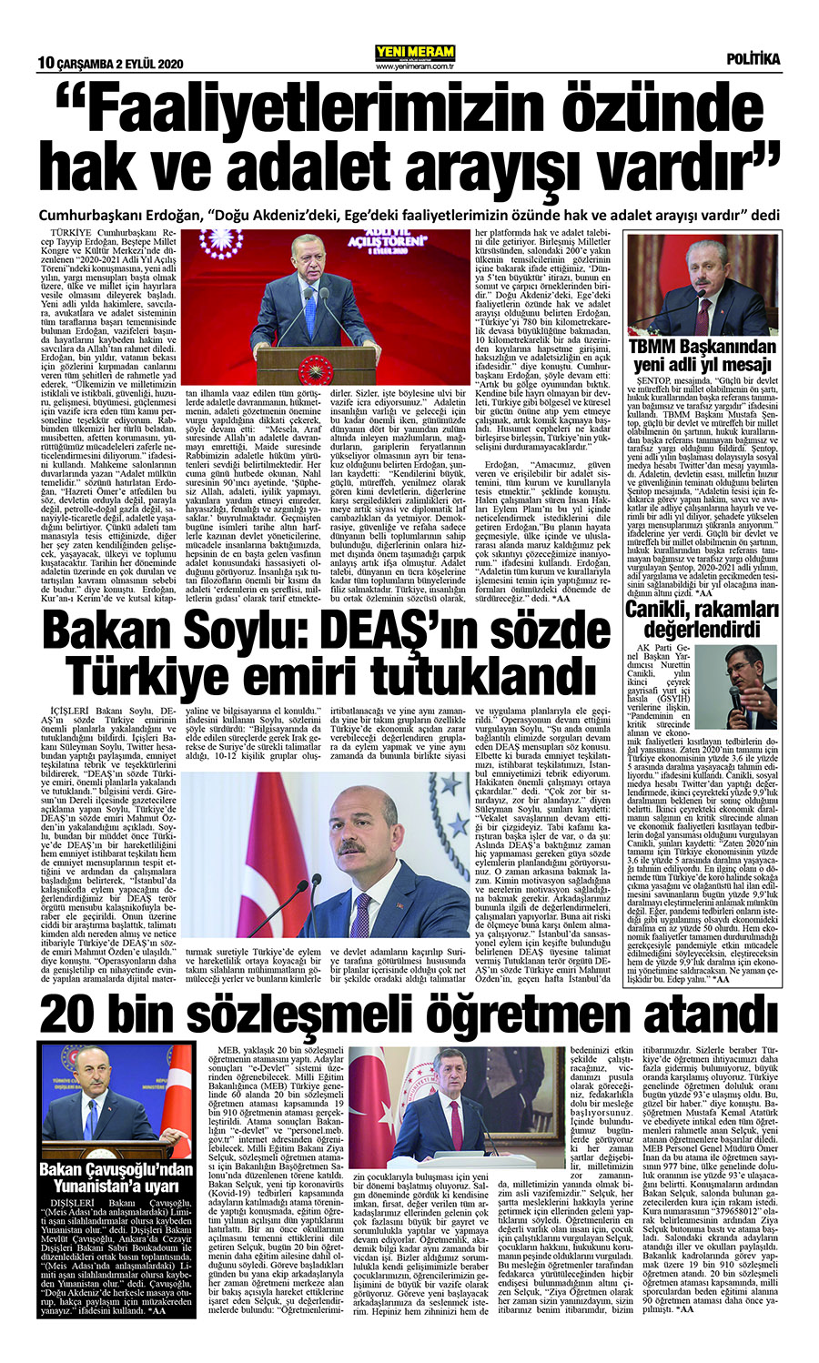 2 Eylül 2020 Yeni Meram Gazetesi