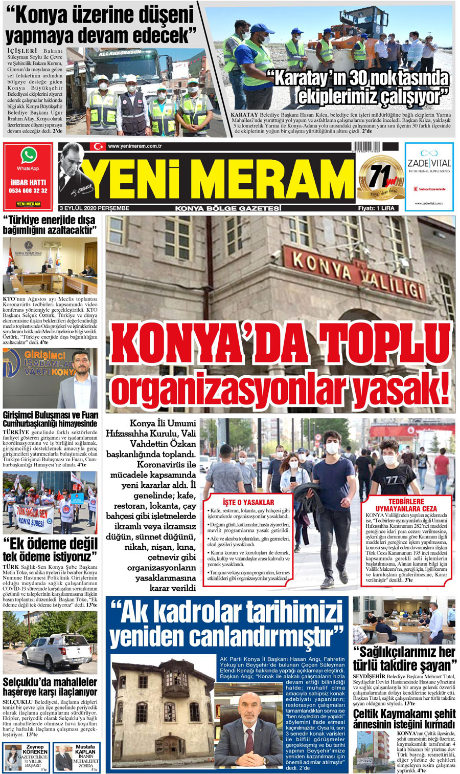 3 Eylül 2020 Yeni Meram Gazetesi