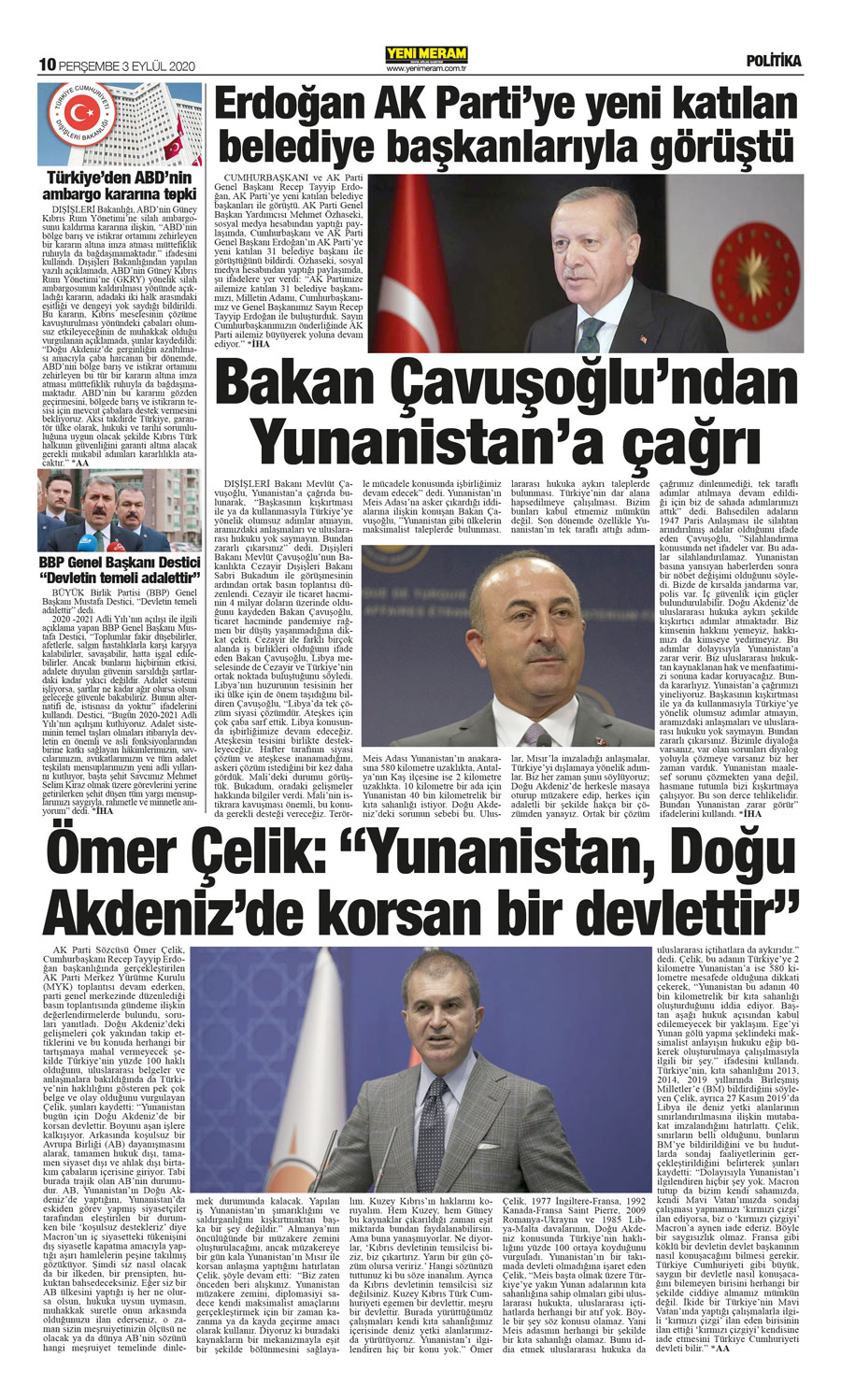 3 Eylül 2020 Yeni Meram Gazetesi