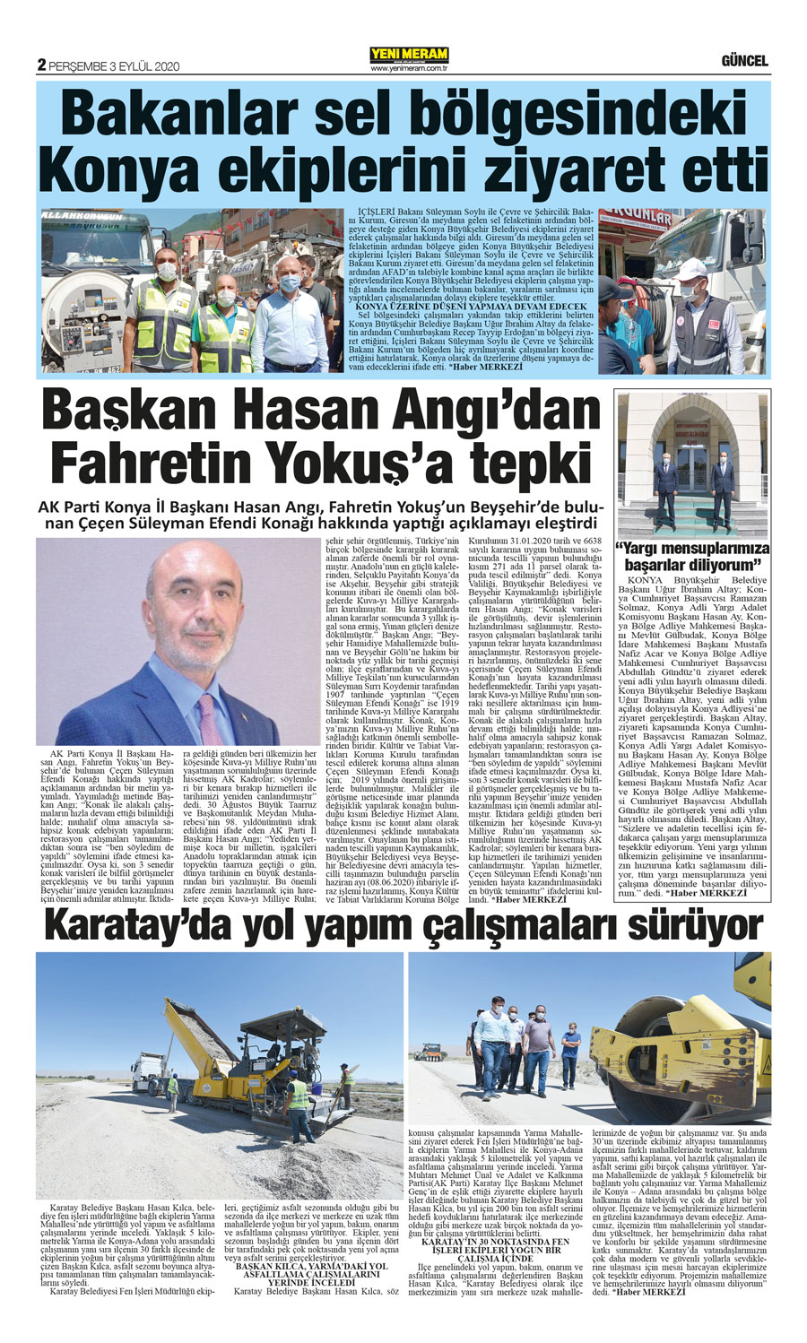 3 Eylül 2020 Yeni Meram Gazetesi