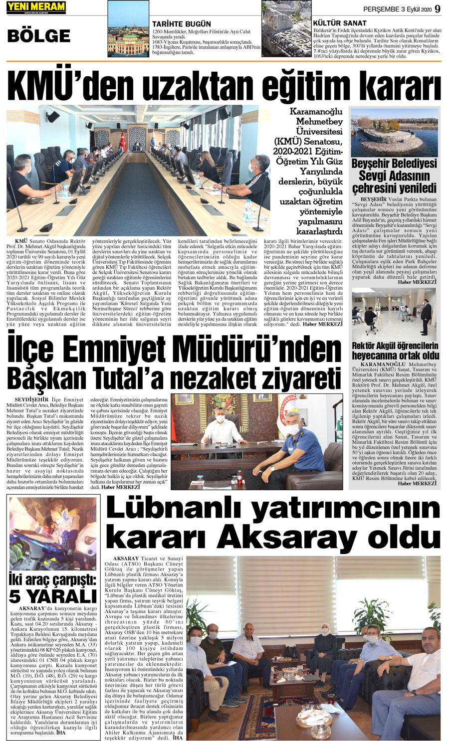 3 Eylül 2020 Yeni Meram Gazetesi