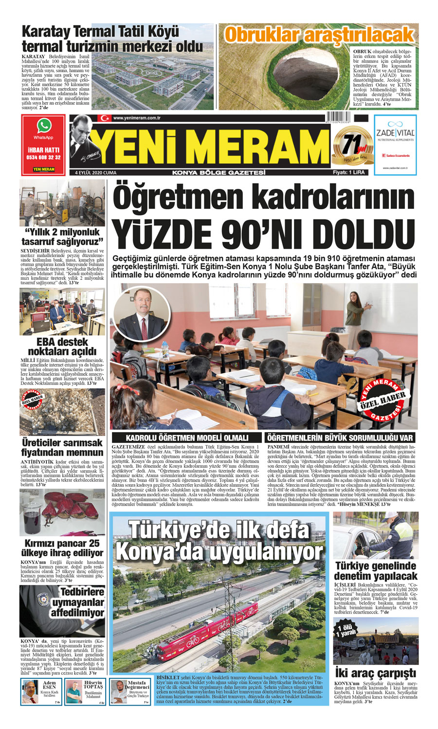 4 Eylül 2020 Yeni Meram Gazetesi