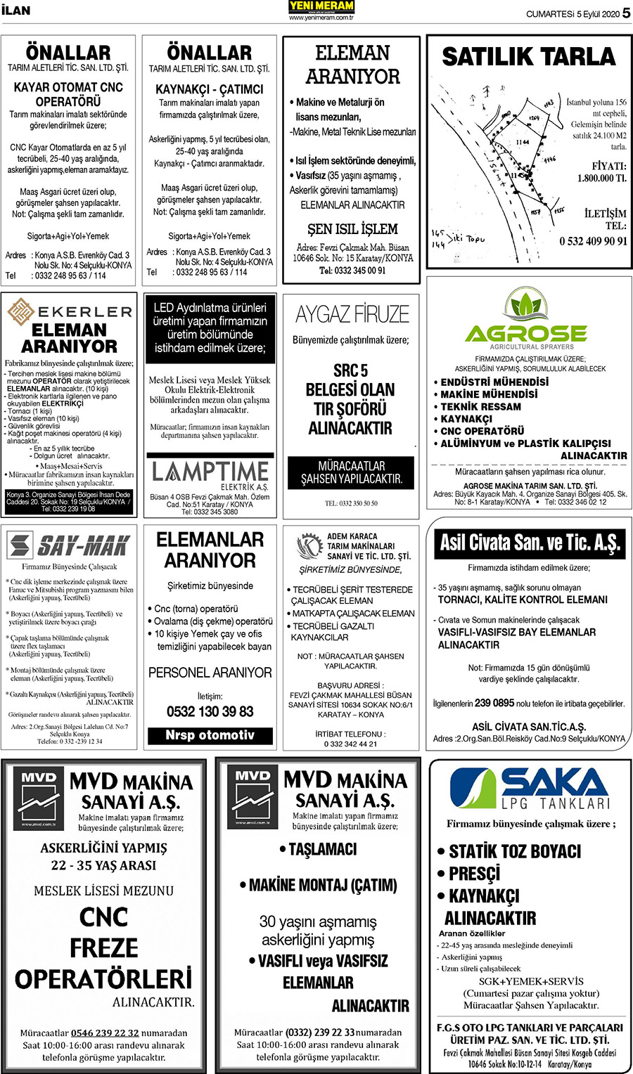 5 Eylül 2020 Yeni Meram Gazetesi