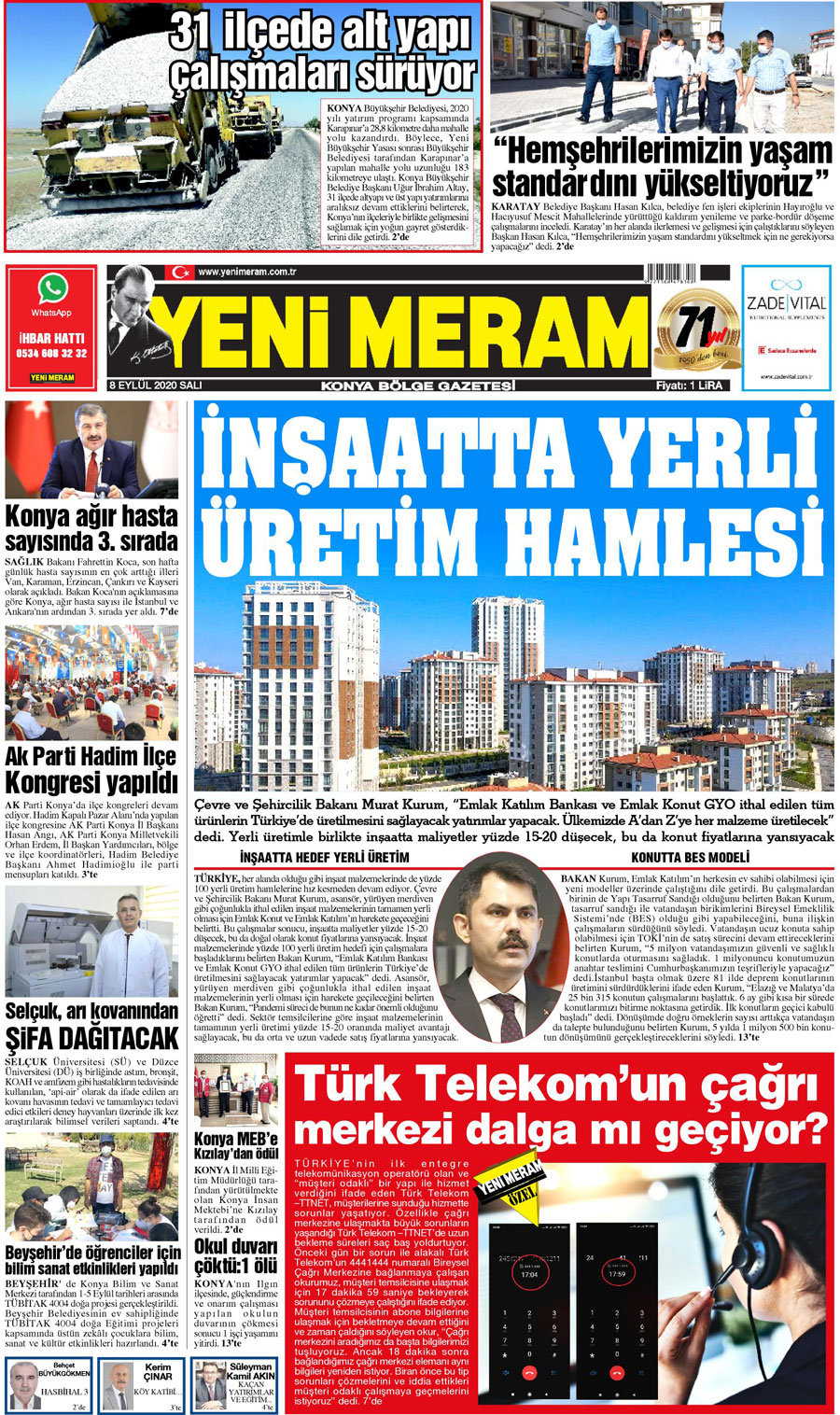 8 Eylül 2020 Yeni Meram Gazetesi