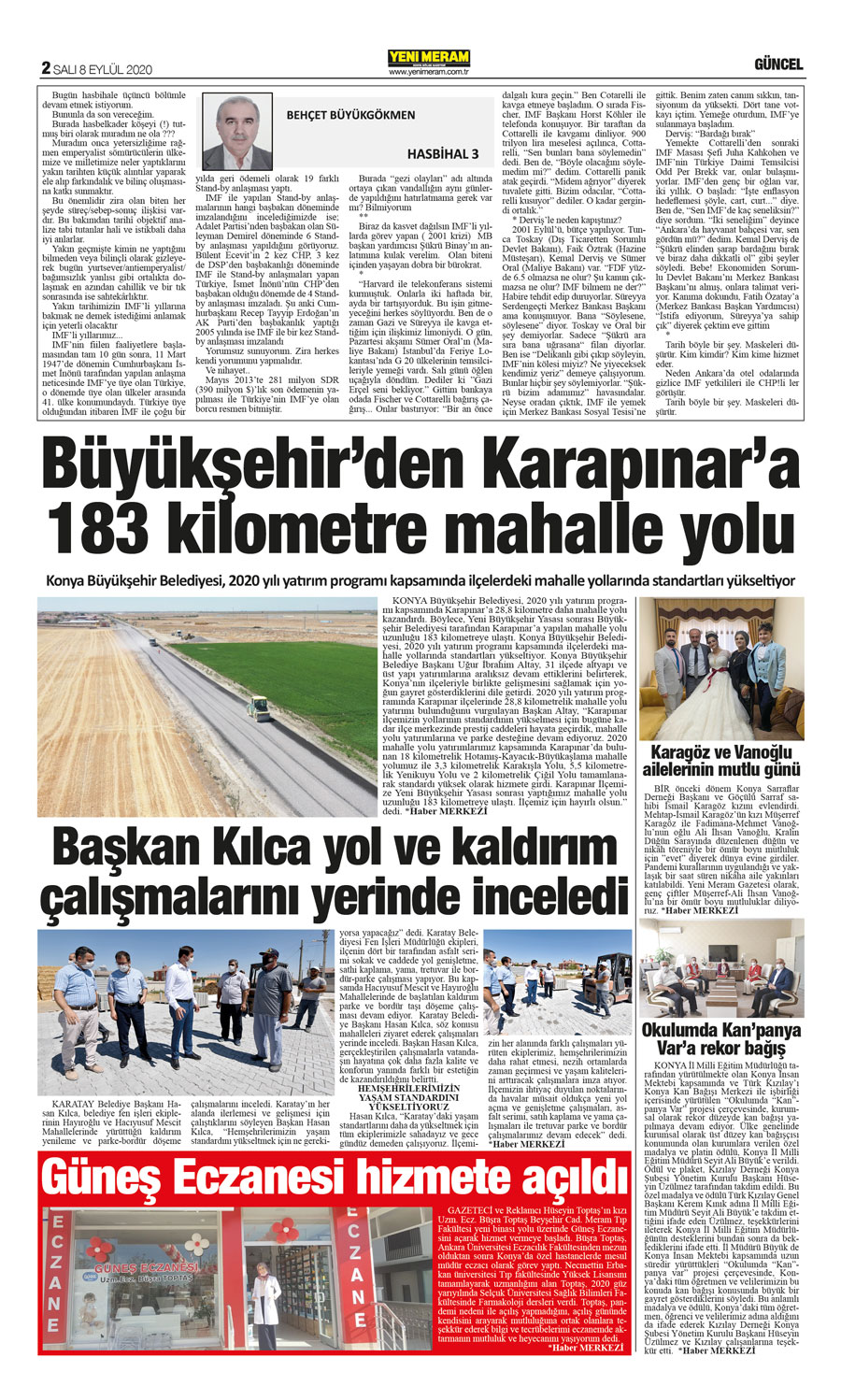 8 Eylül 2020 Yeni Meram Gazetesi