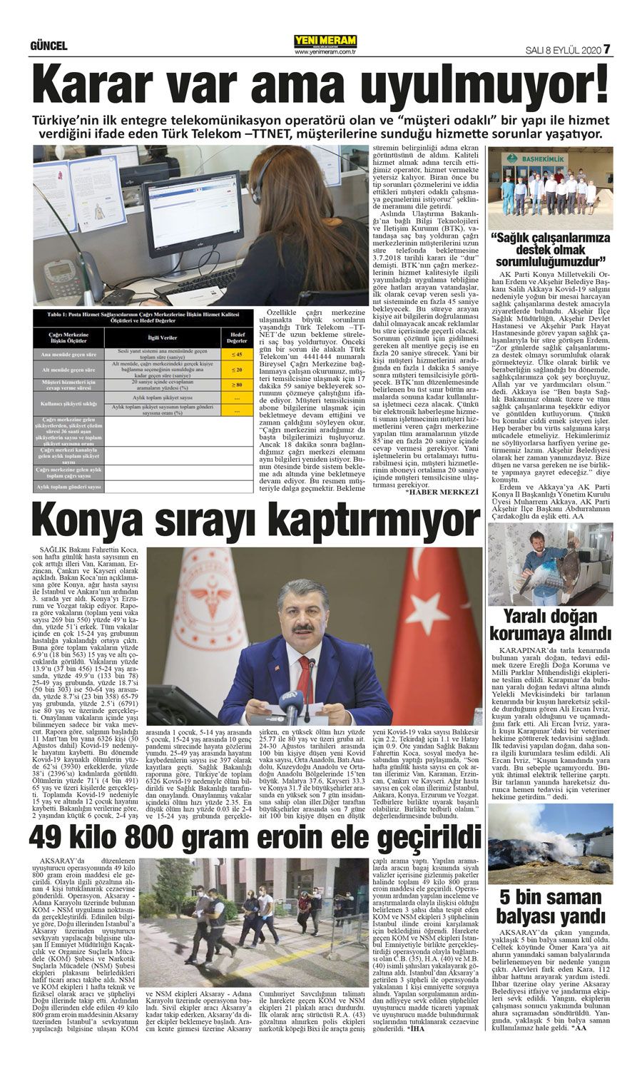 8 Eylül 2020 Yeni Meram Gazetesi