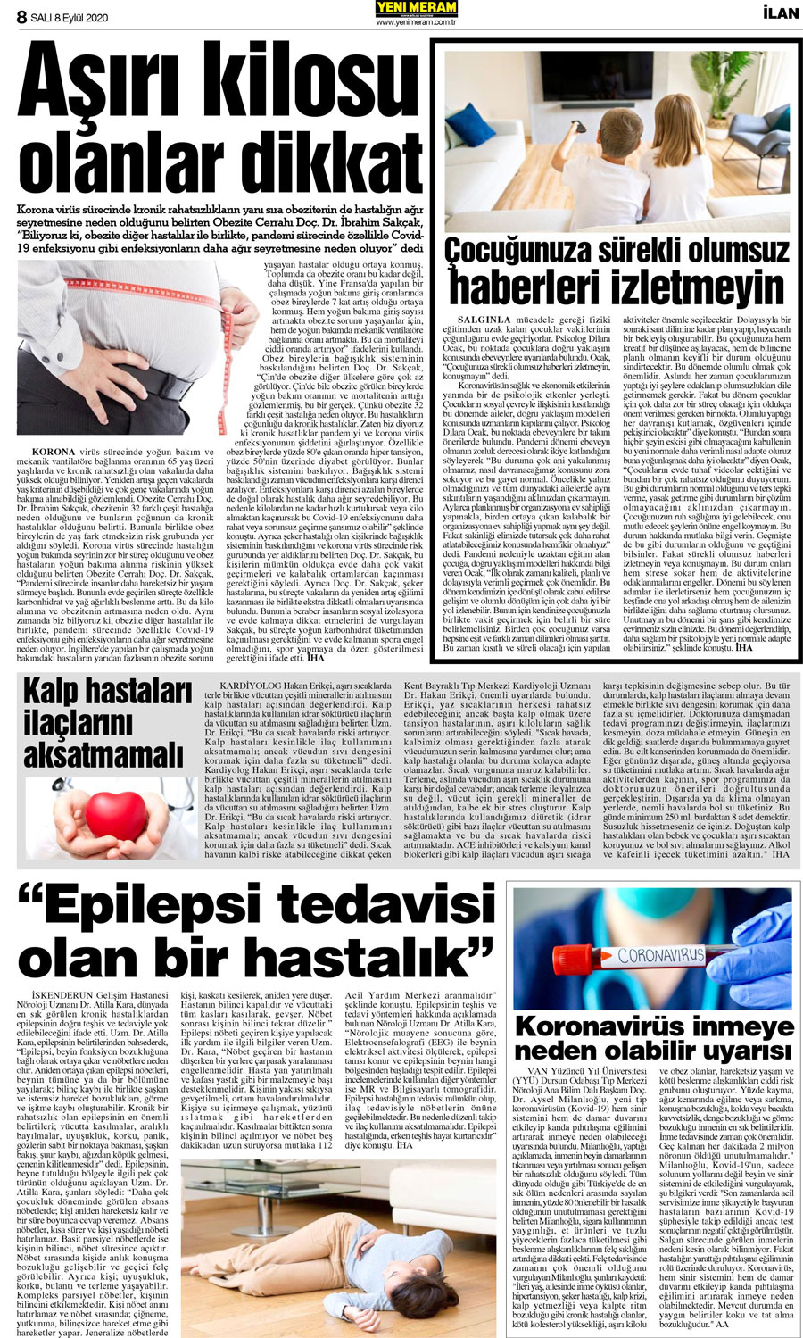 8 Eylül 2020 Yeni Meram Gazetesi