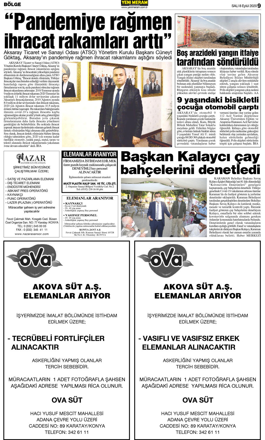 8 Eylül 2020 Yeni Meram Gazetesi