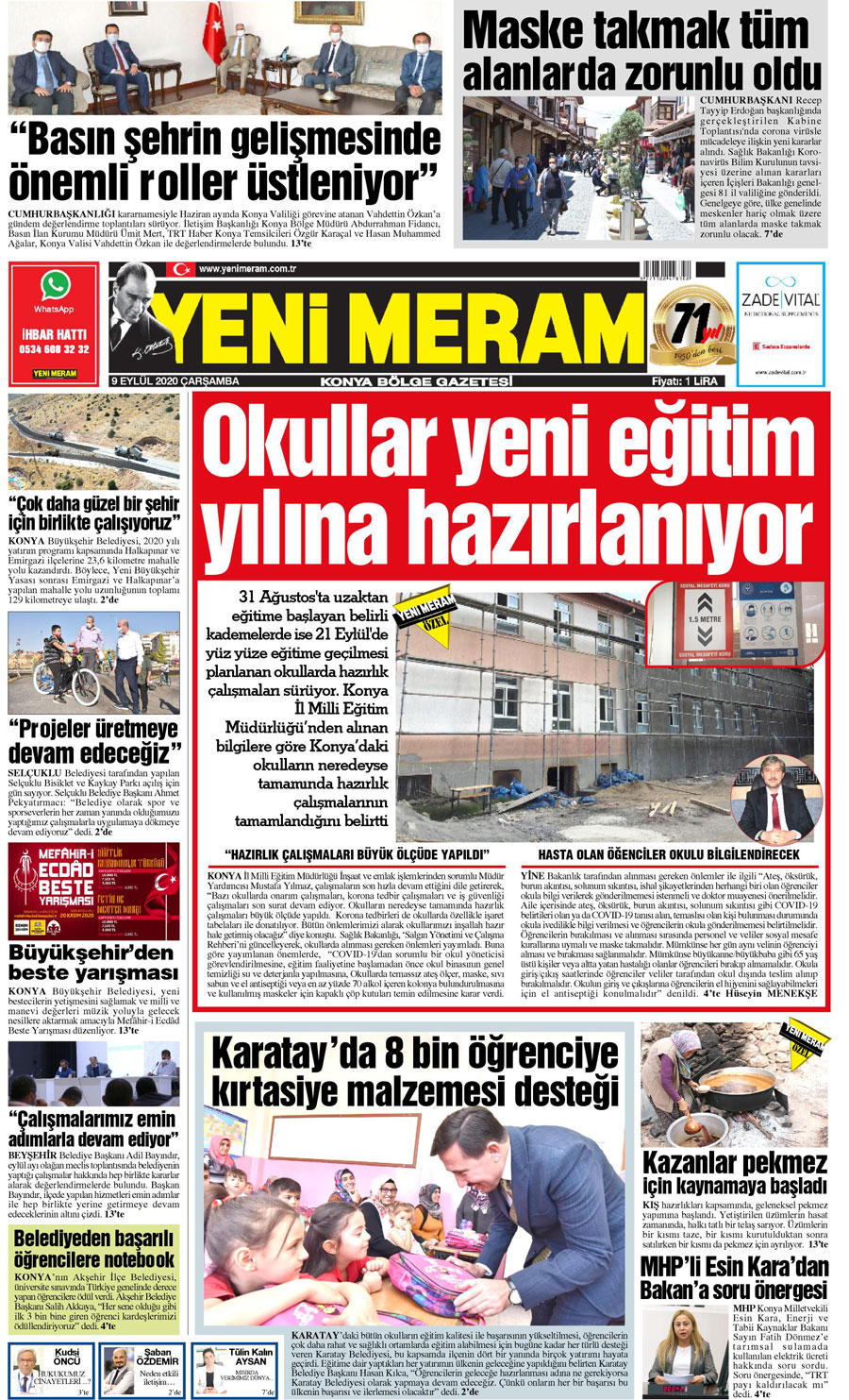 9 Eylül 2020 Yeni Meram Gazetesi