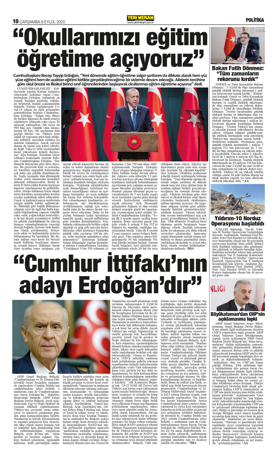 9 Eylül 2020 Yeni Meram Gazetesi