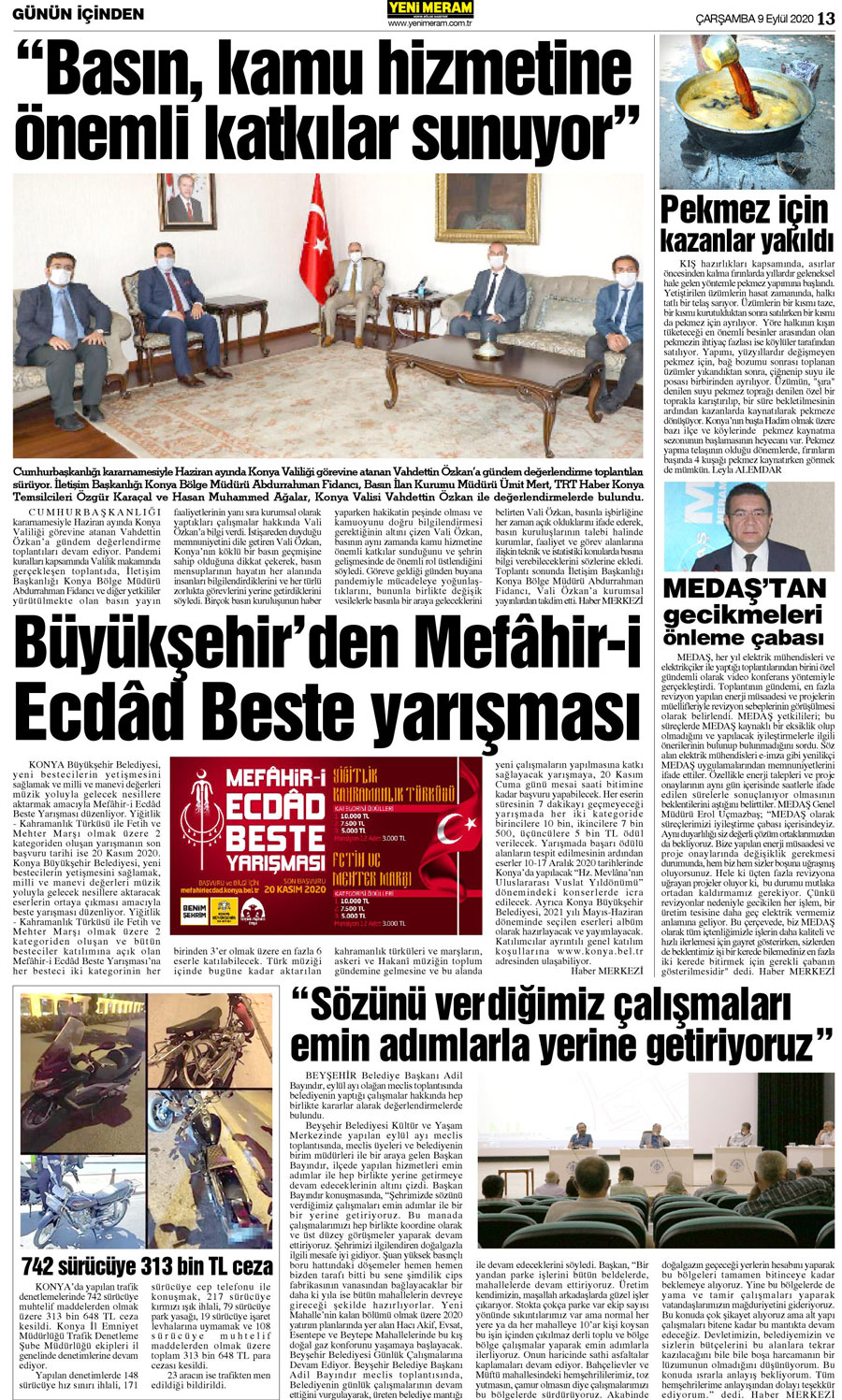 9 Eylül 2020 Yeni Meram Gazetesi