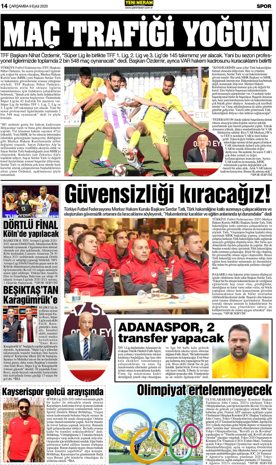 9 Eylül 2020 Yeni Meram Gazetesi