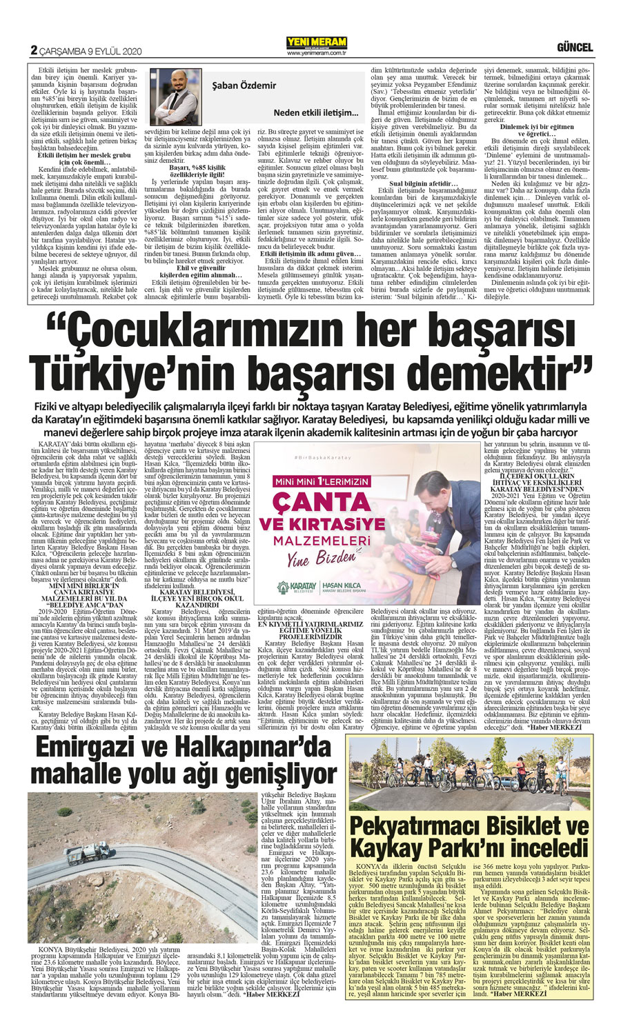 9 Eylül 2020 Yeni Meram Gazetesi