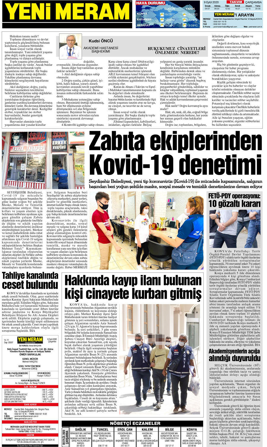 9 Eylül 2020 Yeni Meram Gazetesi