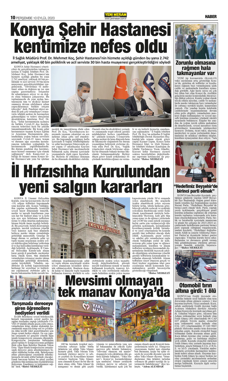 10 Eylül 2020 Yeni Meram Gazetesi