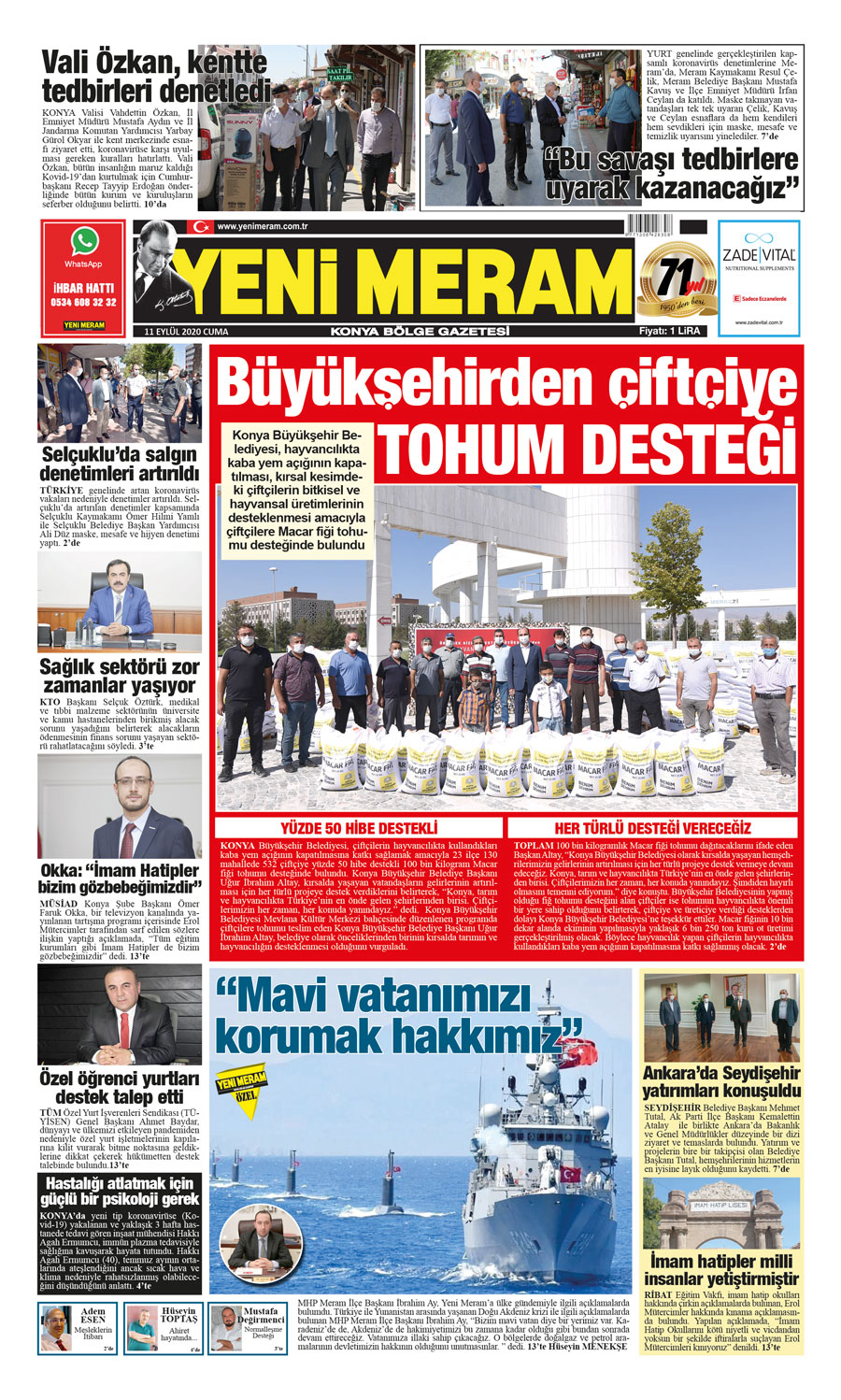 11 Eylül 2020 Yeni Meram Gazetesi