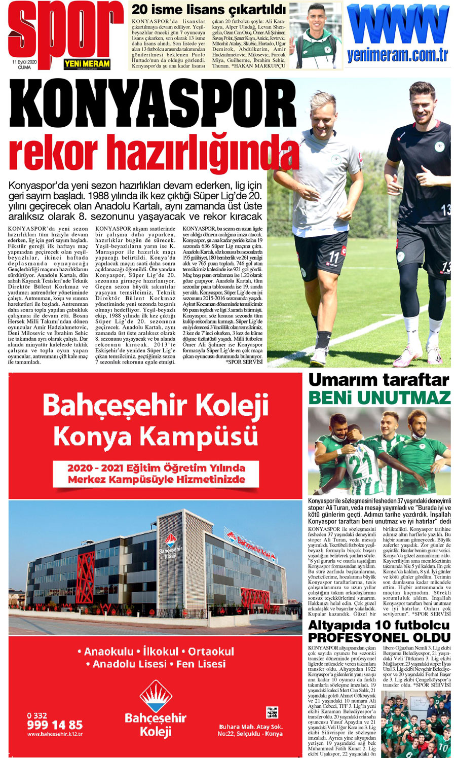 11 Eylül 2020 Yeni Meram Gazetesi