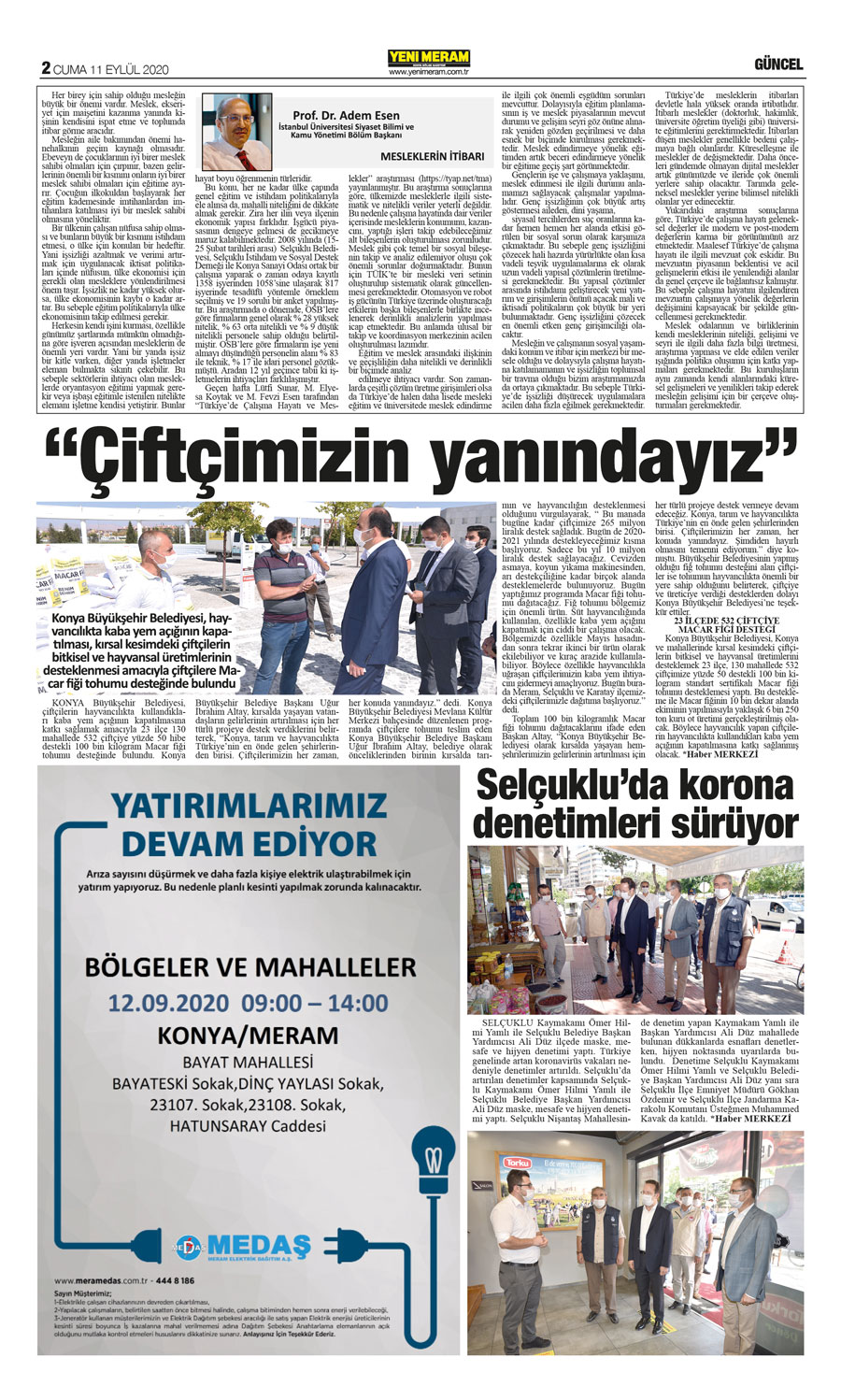 11 Eylül 2020 Yeni Meram Gazetesi