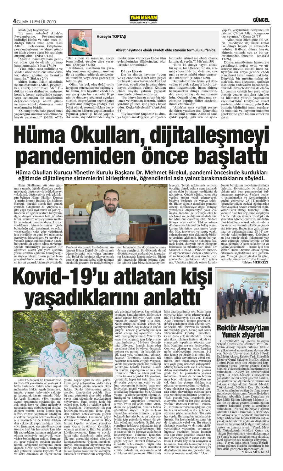 11 Eylül 2020 Yeni Meram Gazetesi