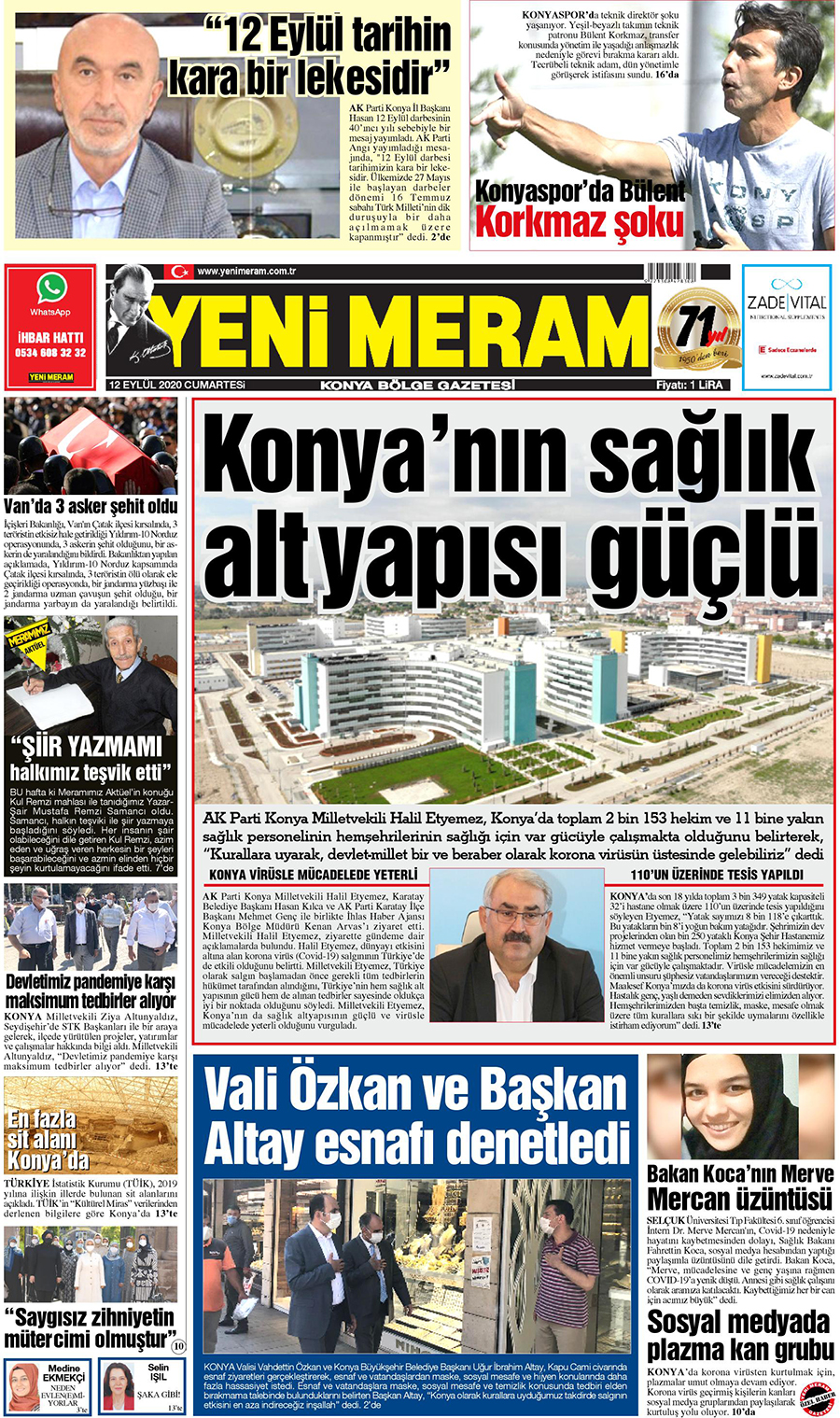 12 Eylül 2020 Yeni Meram Gazetesi