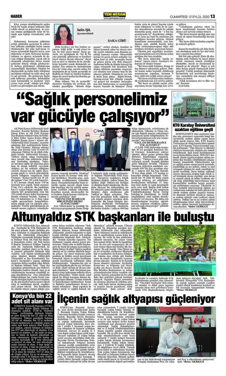 12 Eylül 2020 Yeni Meram Gazetesi