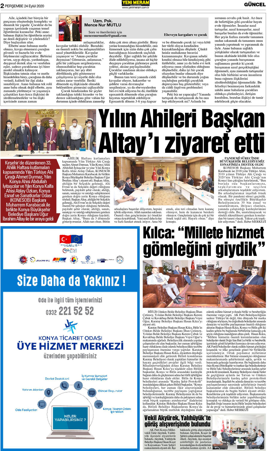 24 Eylül 2020 Yeni Meram Gazetesi