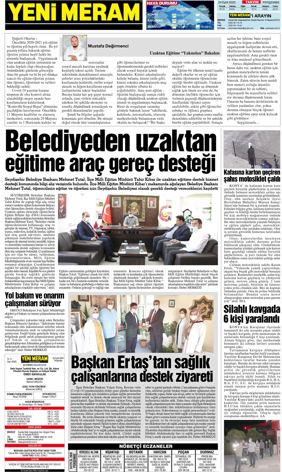 24 Eylül 2020 Yeni Meram Gazetesi