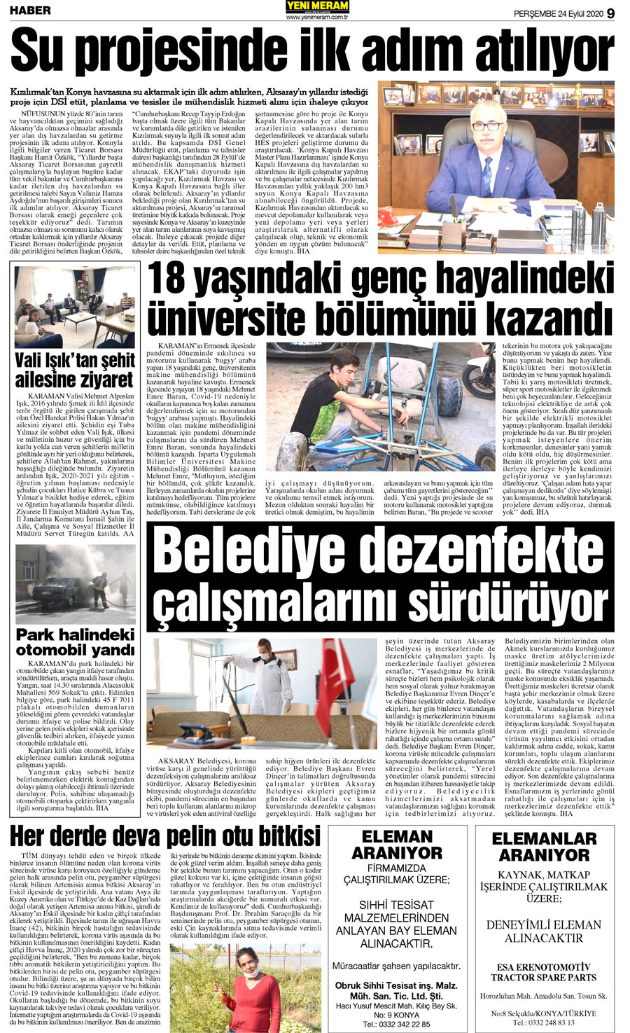 24 Eylül 2020 Yeni Meram Gazetesi