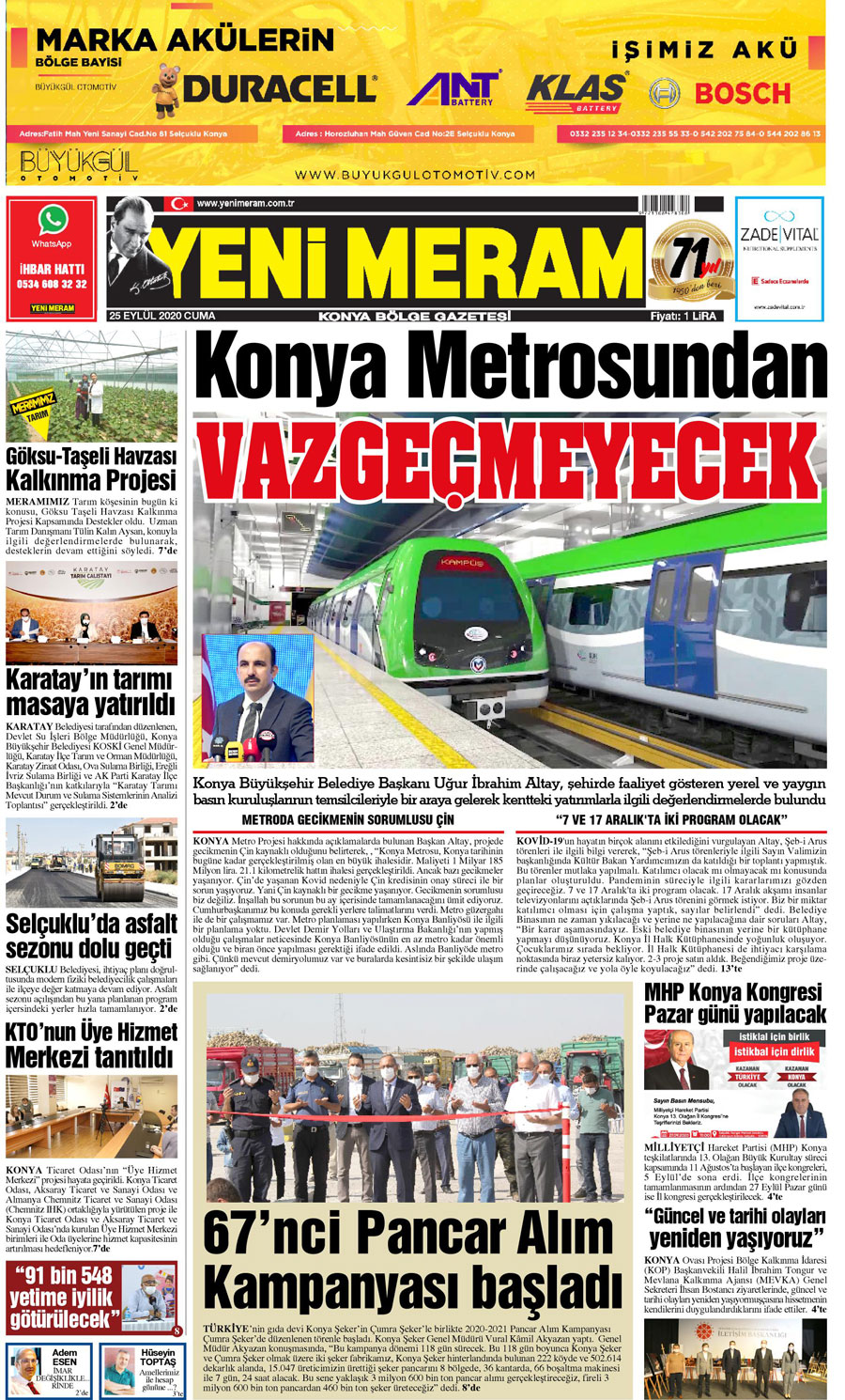 25 Eylül 2020 Yeni Meram Gazetesi