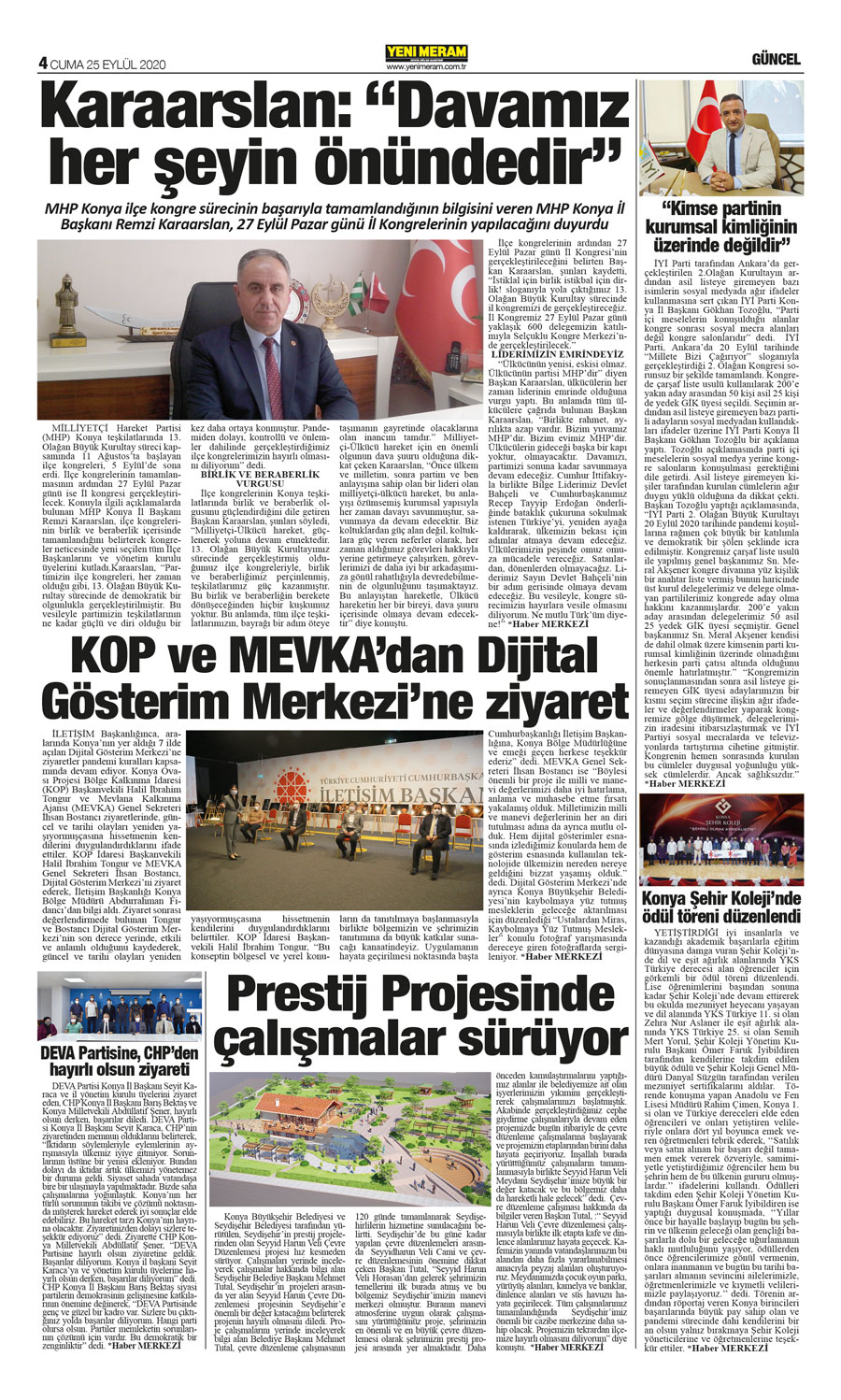 25 Eylül 2020 Yeni Meram Gazetesi