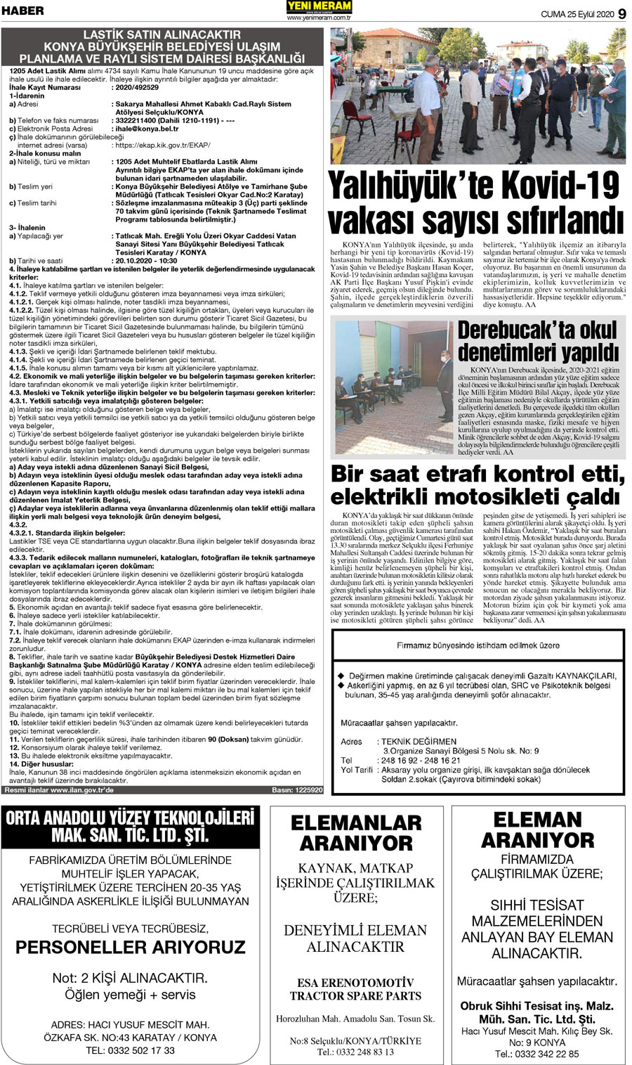 25 Eylül 2020 Yeni Meram Gazetesi