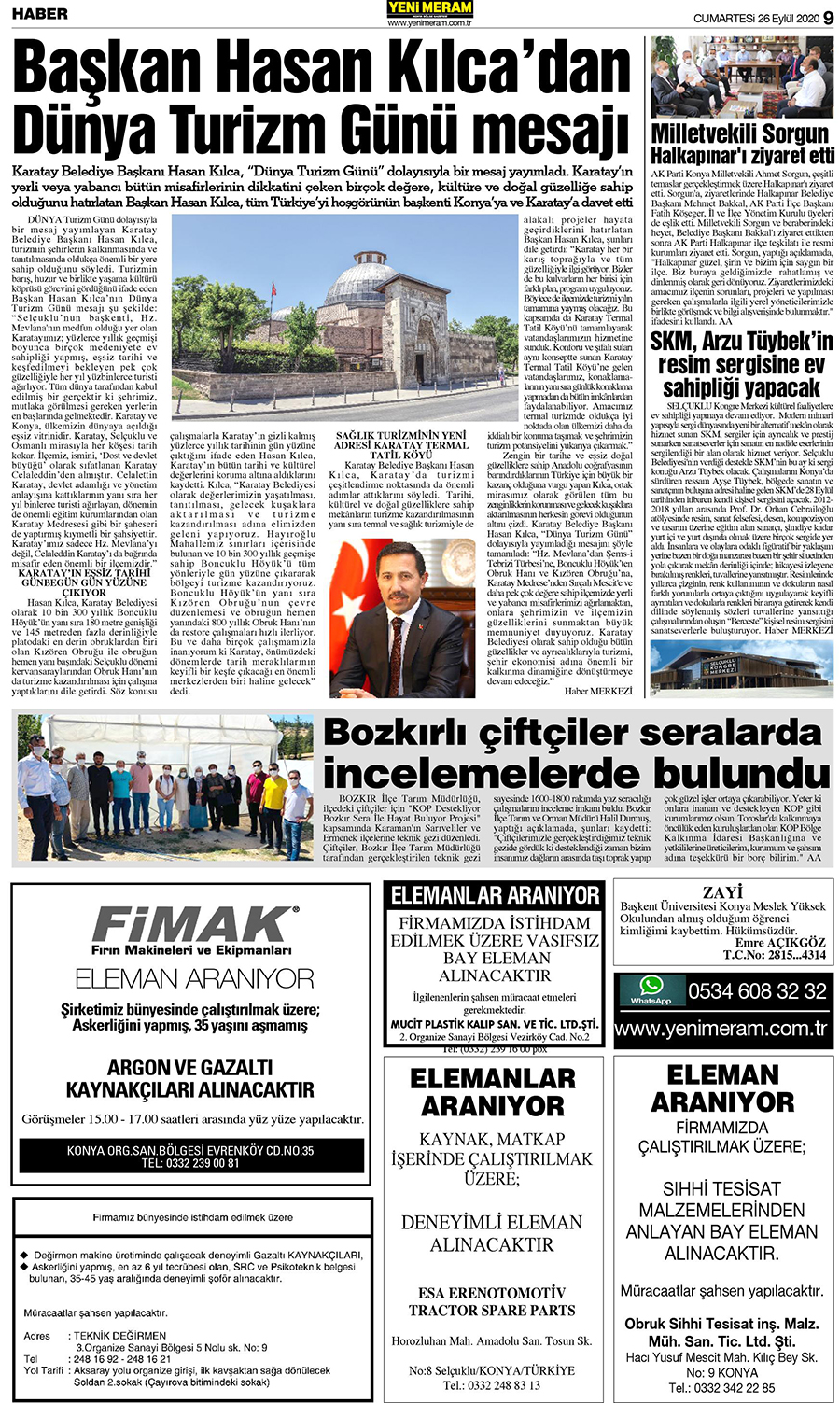 26 Eylül 2020 Yeni Meram Gazetesi