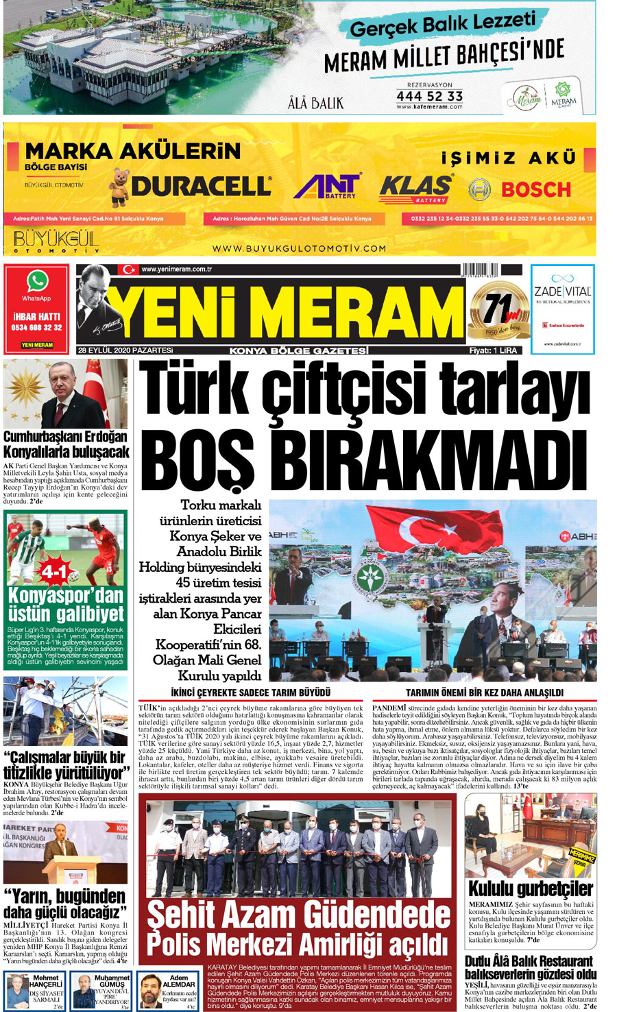 28 Eylül 2020 Yeni Meram Gazetesi