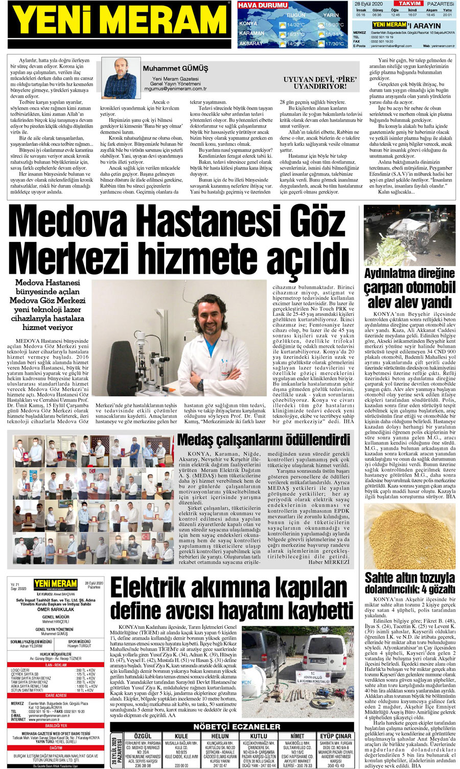 28 Eylül 2020 Yeni Meram Gazetesi