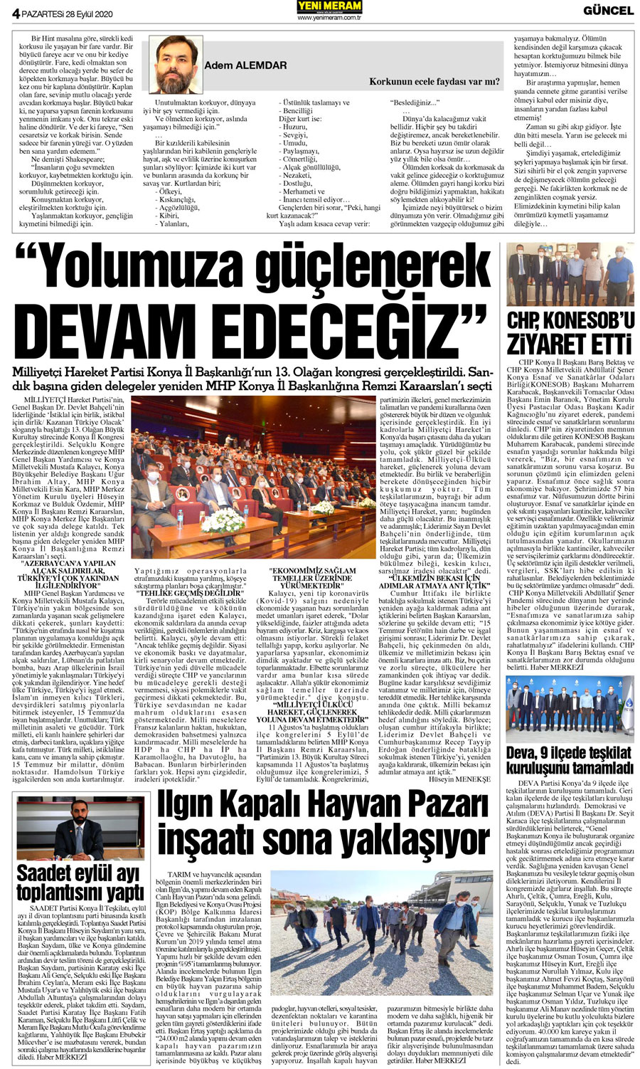 28 Eylül 2020 Yeni Meram Gazetesi