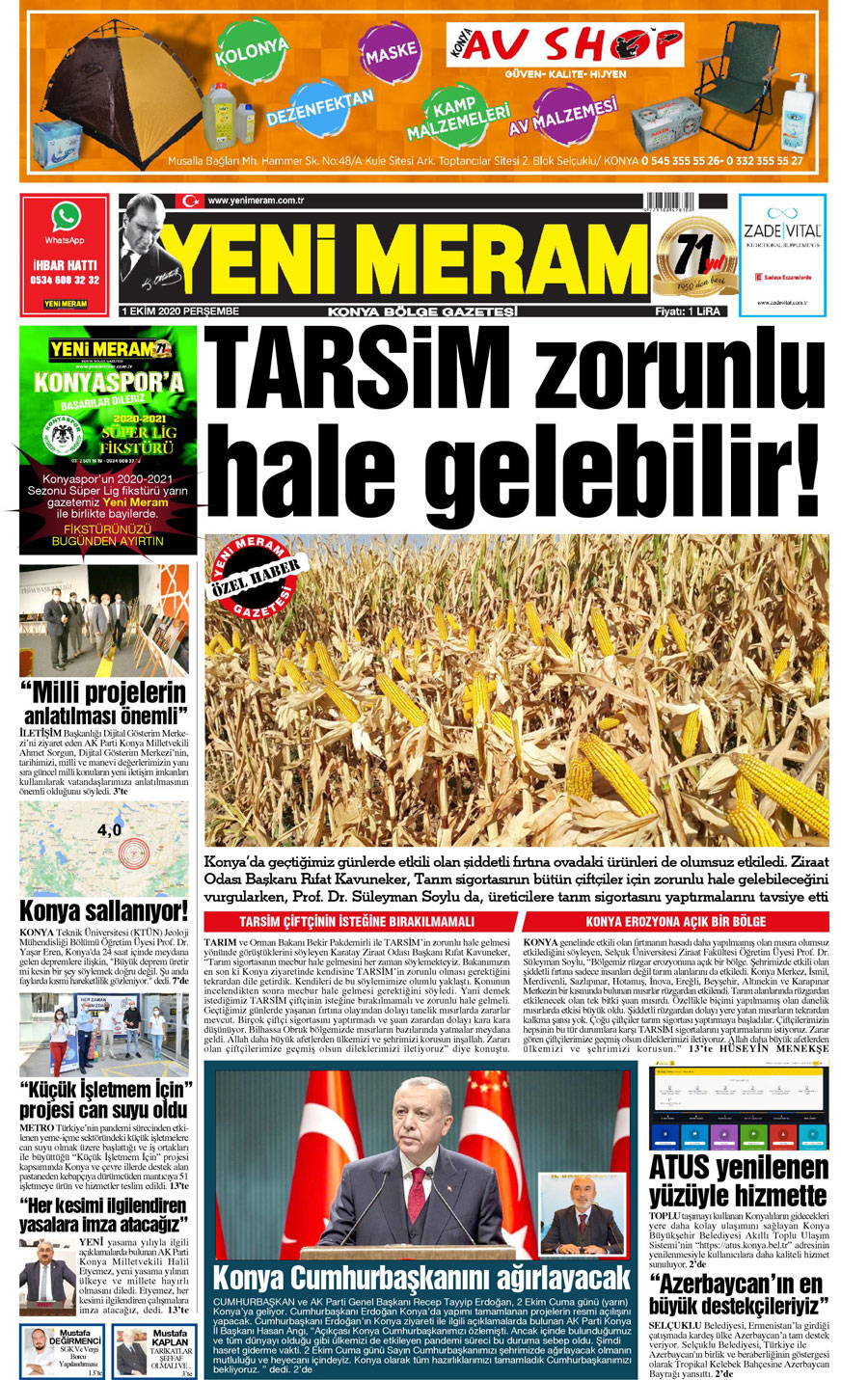 1 Ekim 2020 Yeni Meram Gazetesi