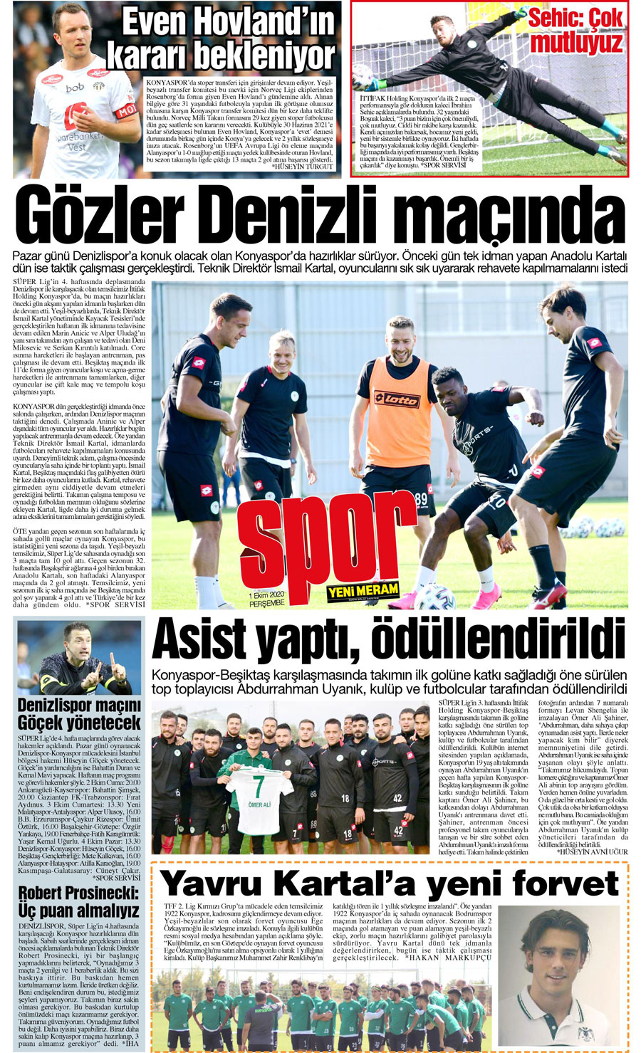 1 Ekim 2020 Yeni Meram Gazetesi