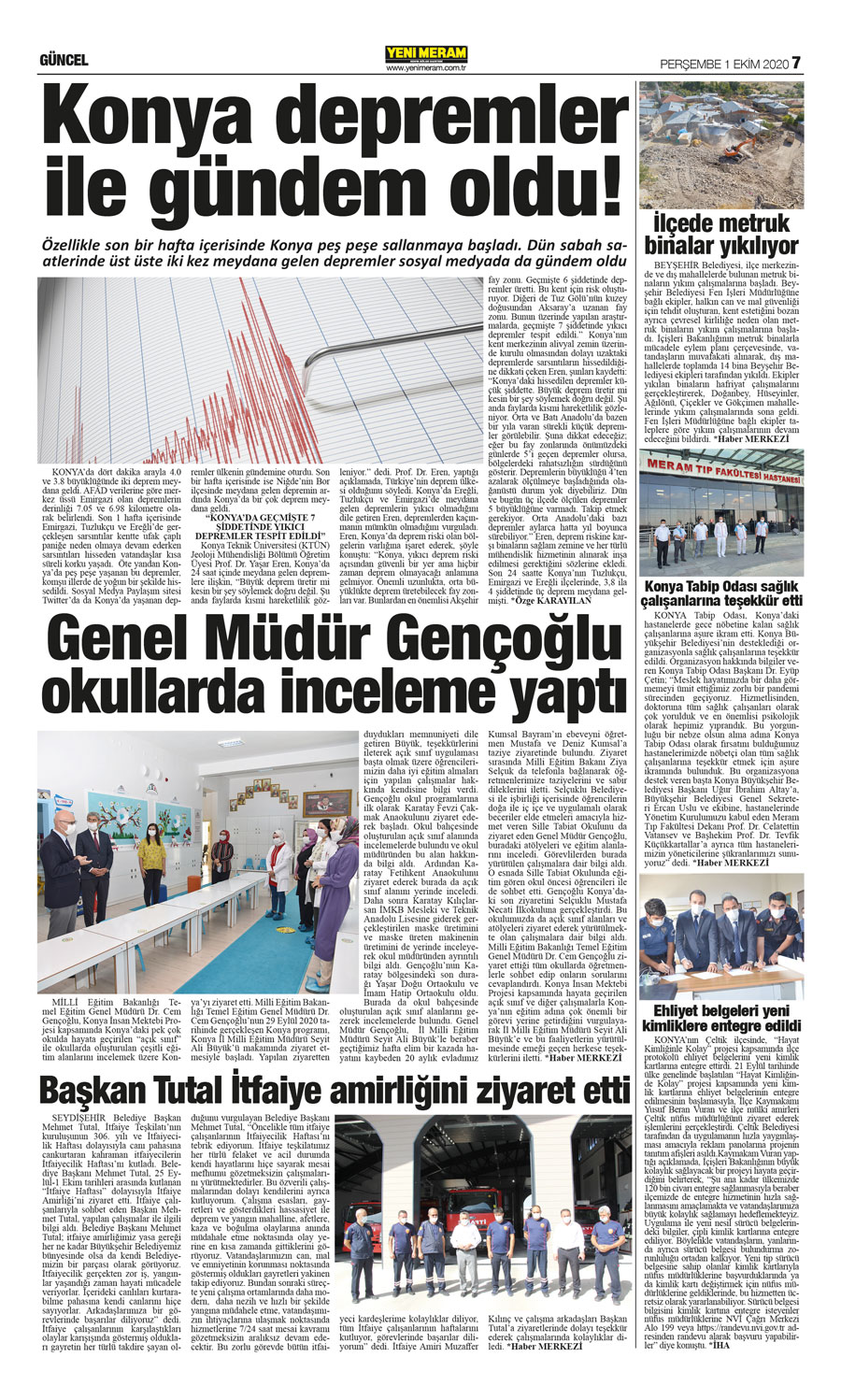 1 Ekim 2020 Yeni Meram Gazetesi