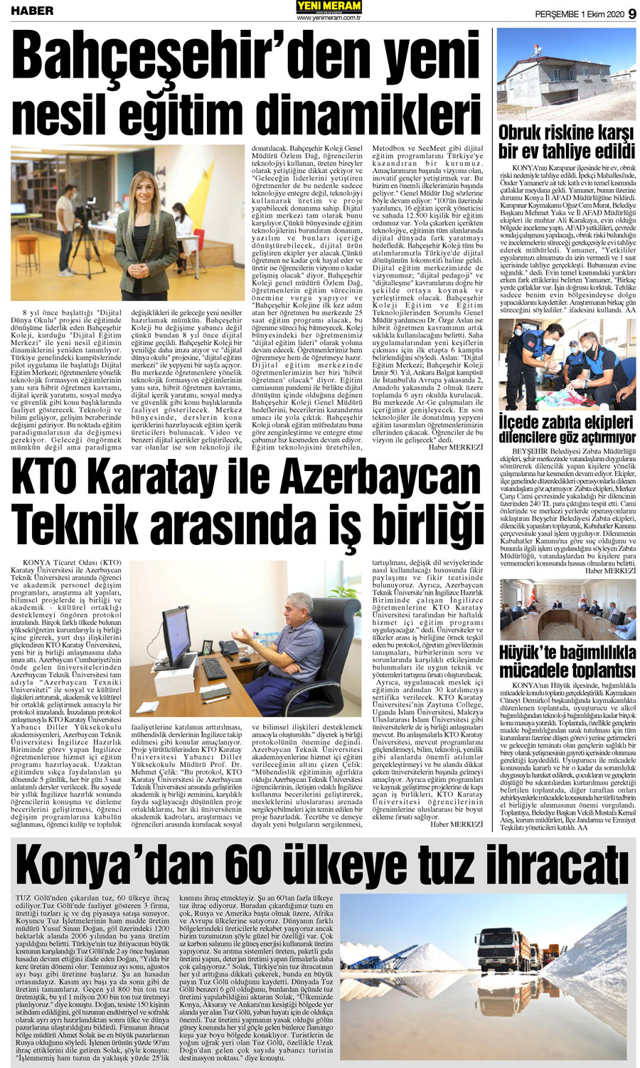 1 Ekim 2020 Yeni Meram Gazetesi