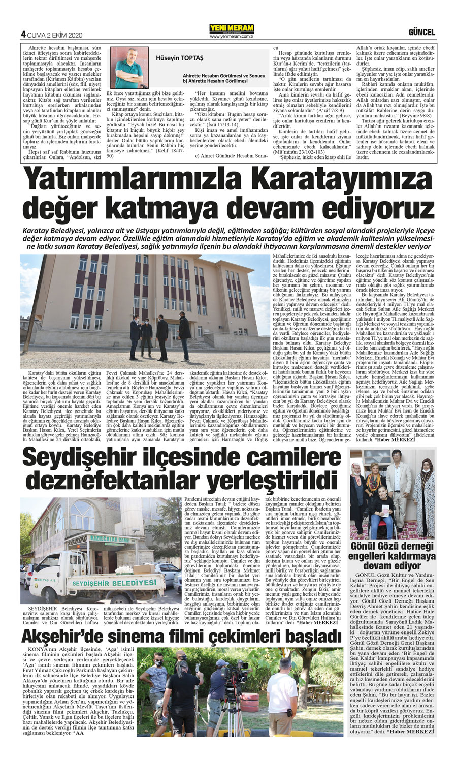 2 Ekim 2020 Yeni Meram Gazetesi