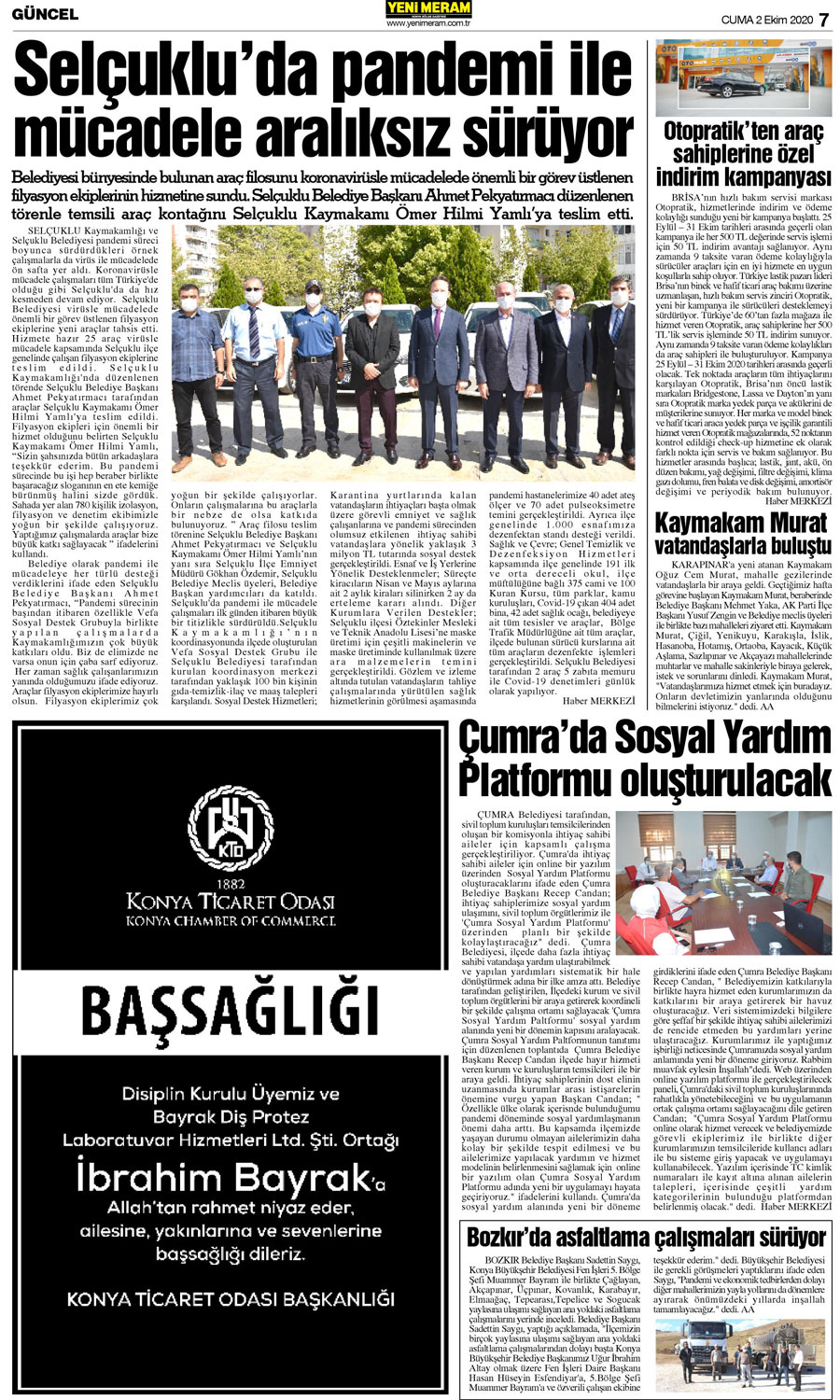 2 Ekim 2020 Yeni Meram Gazetesi