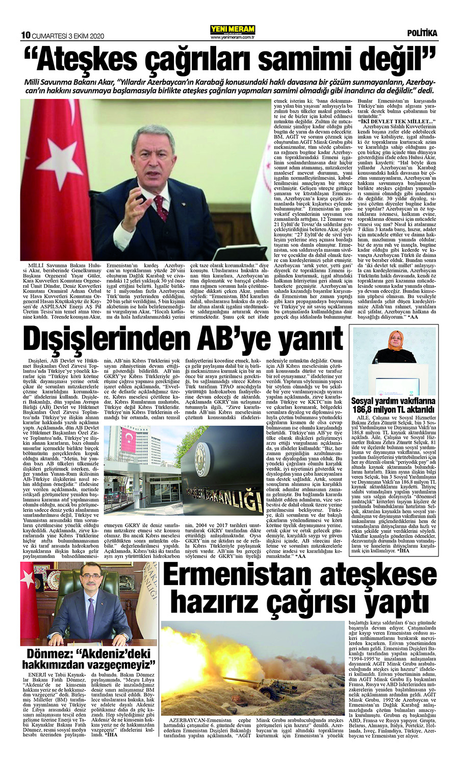 3 Ekim 2020 Yeni Meram Gazetesi