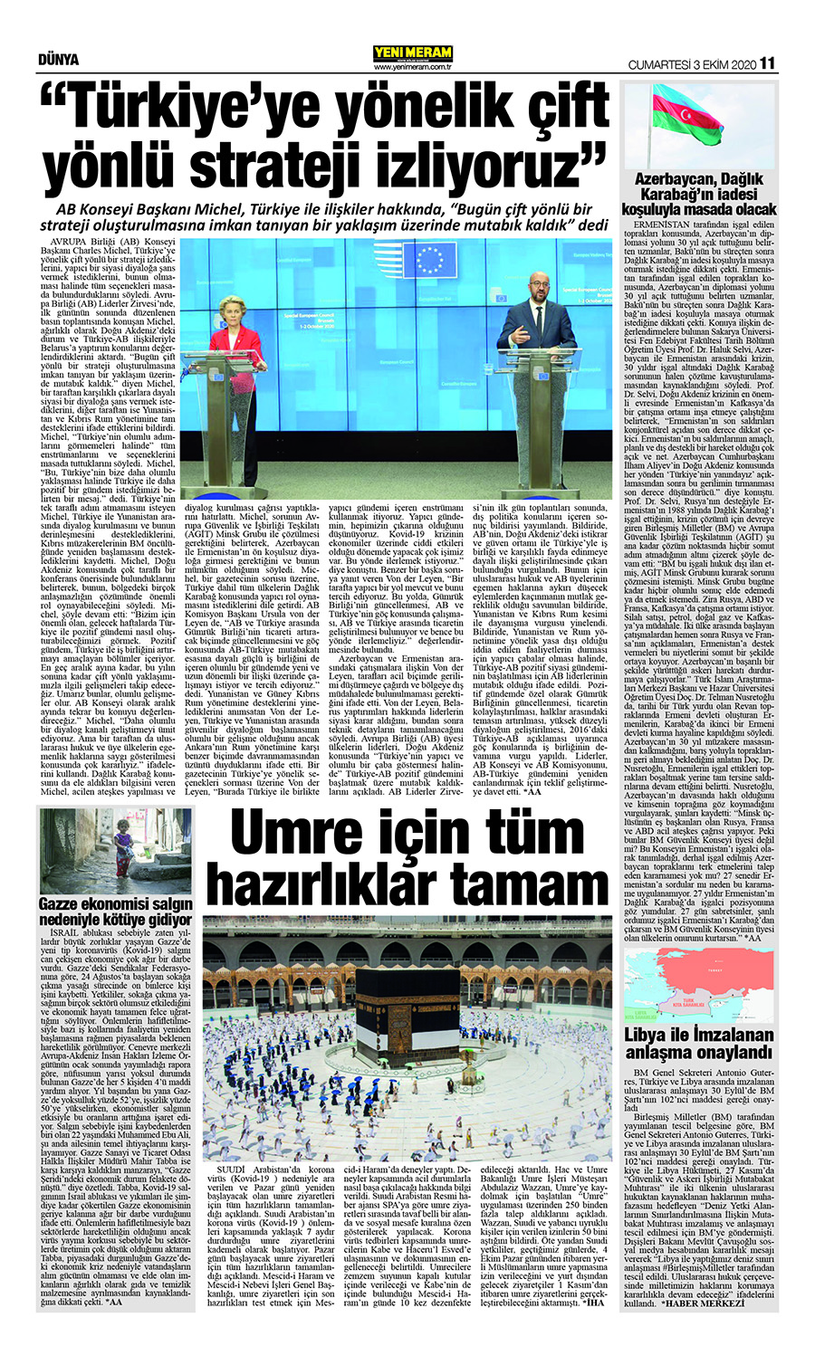 3 Ekim 2020 Yeni Meram Gazetesi