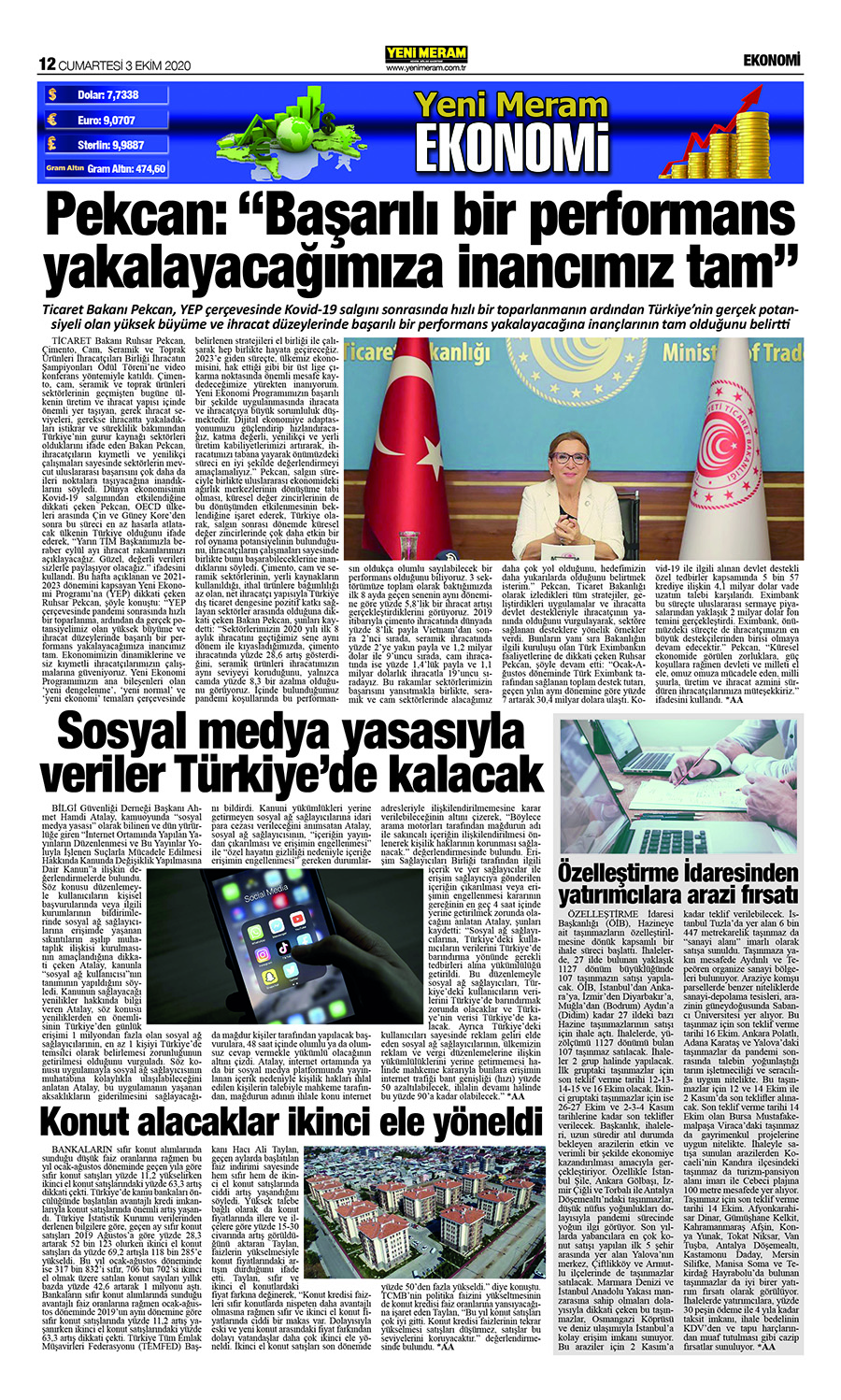 3 Ekim 2020 Yeni Meram Gazetesi