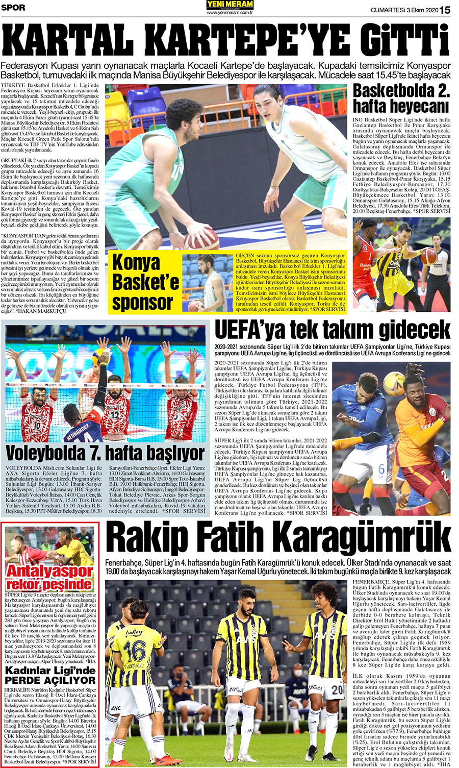 3 Ekim 2020 Yeni Meram Gazetesi